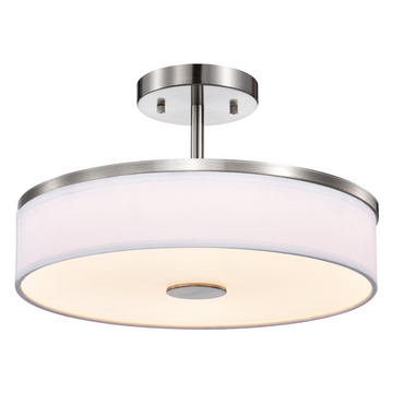 Round LED Satin Nickel Ceiling Light, Sundecor, Semi-Flush Mount, Selectable CCT